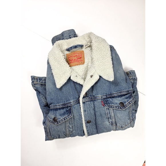 Levi's Relaxed Fit Light Wash Denim/Faux-Sherpa Lined Trucker Jacket Mens Size L - Picture 4 of 9